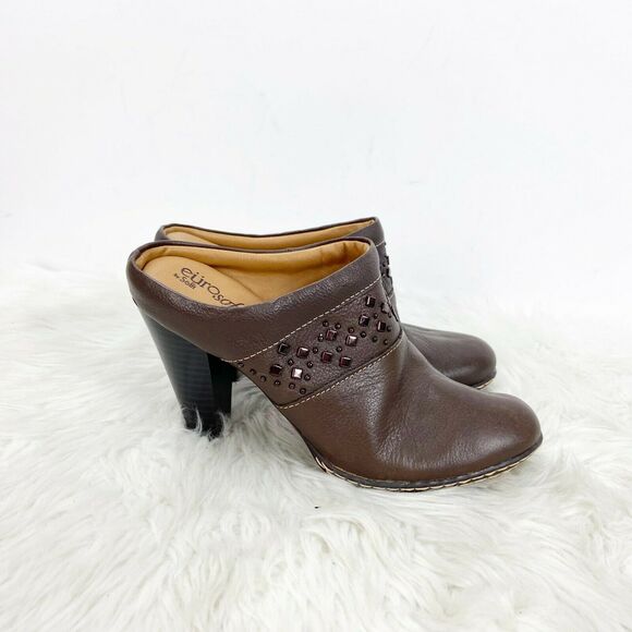 eurosoft Sofft 6 M Womens Brown Leather Stude Slide Heeled Clogs - Picture 2 of 11